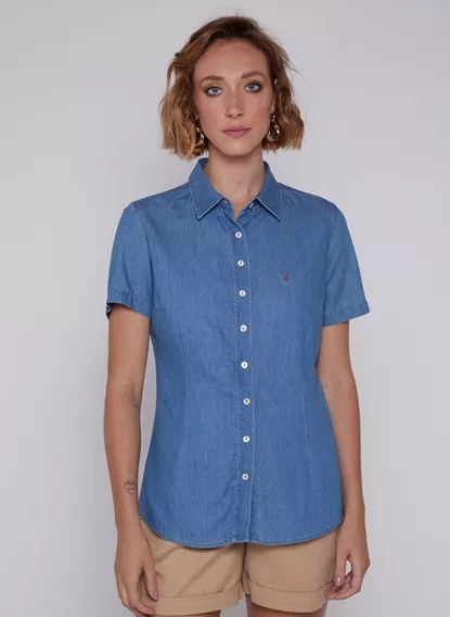 Camisa Feminina Meia Manga Jeans Claro Dudalina