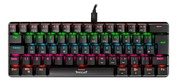 Teclado gamer TGT TGT-SHTKL-RBW01 ABNT2 Blue português portugal cor preto com luz rainbow