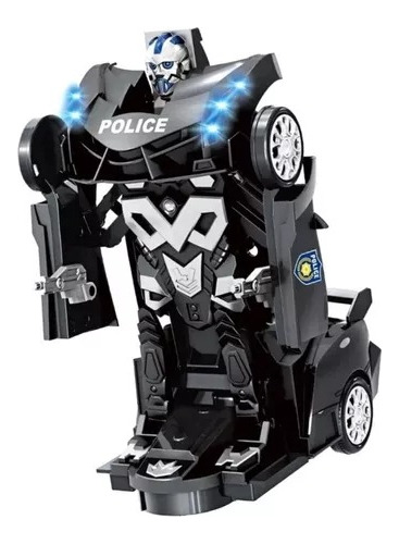Carrinho Transformers Vira Robo Som Luz Policial Bate Volta