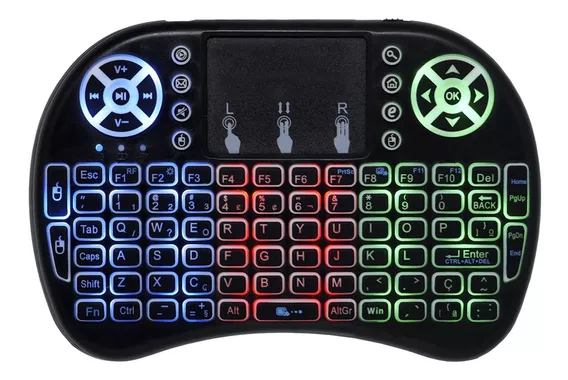 Mini Teclado Wireless Bluetooth Sem Fio Usb Iluminado Tv Cor do teclado Preto