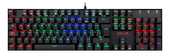 Teclado gamer Redragon Mitra K551 ABNT2 português Brasil cor preto com luz RGB