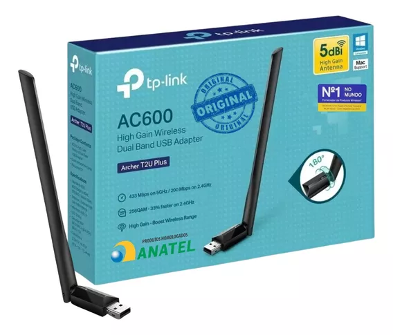 Adaptador Rede Wi-fi Tp-link Archer T2u Plus Dual Band 5ghz