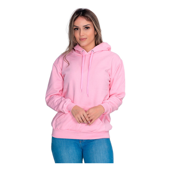 Moletom Liso Flanelado Feminino Blusa De Frio Canguru