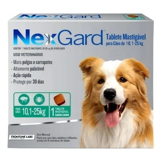 Comprimido antiparasitário para pulga Boeringer Ingelhein NexGard Antipulgas e Carrapatos Comprimidos para cão de 10kg a 25kg