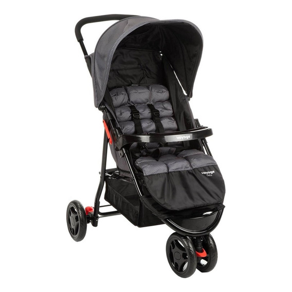 Carrinho de bebê 3 rodas Voyage Delta cinza-grid com chassi de cor preto