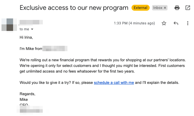 Example of mid-spammy email