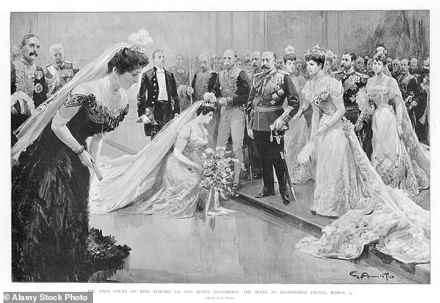 The first court of Edward VII and Queen Alexandra at Buckingham Palace in 1902