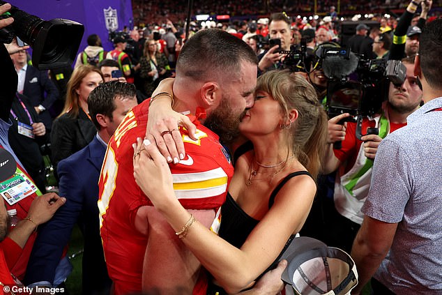 In early May, the Grammy winner's boyfriend Travis Kelce supported the singer during her Eras Tour stop in Paris - with the NFL player being joined by Gigi Hadid and boyfriend Bradley Cooper; seen in February in Las Vegas