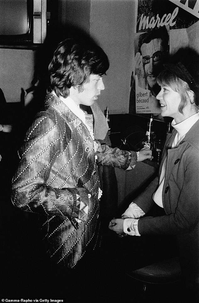 Her status as a cultural juggernaut saw her schmooze with the biggest names in showbusiness at the time, rubbing shoulders with the likes of Mick Jagger (pictured together in 1967)