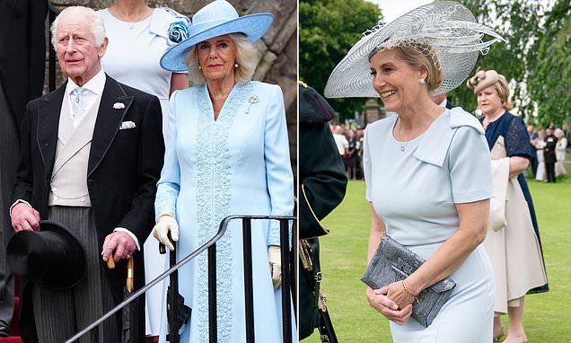 Queen Camilla and Sophie, Duchess of Edinburgh sport matching powder blue ensembles as