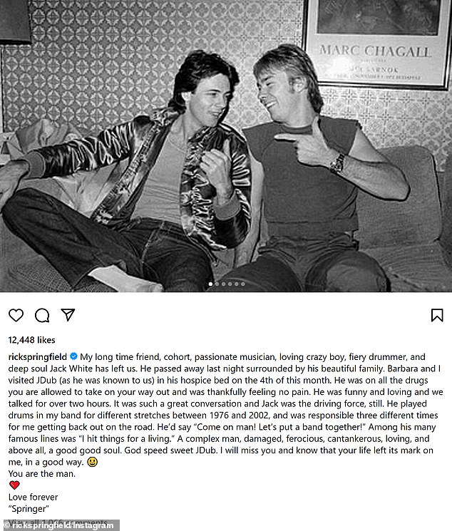 The Jessie's Girl artist shared his memories of his late friend and bandmate