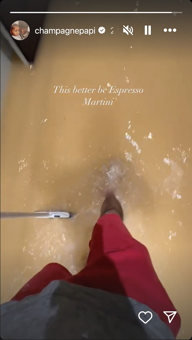 The 37-year-old rapper posted a clip on his Instagram Stories , seemingly from his perspective, showing him wading through his luxury dressing room with water up to his ankles