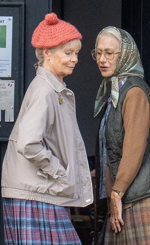 Helen Mirren channels the late Queen's style as she is seen for the first time filming The