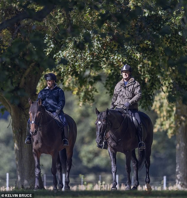 The Duke of York wore a dark grey jacket to shield from the plummeting temperatures, dark blue jodhpurs and a pair of thick leather riding gloves