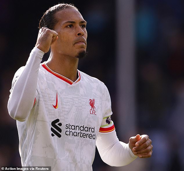 Liverpool captain Van Dijk pictured celebrating his team's victory following the final whistle