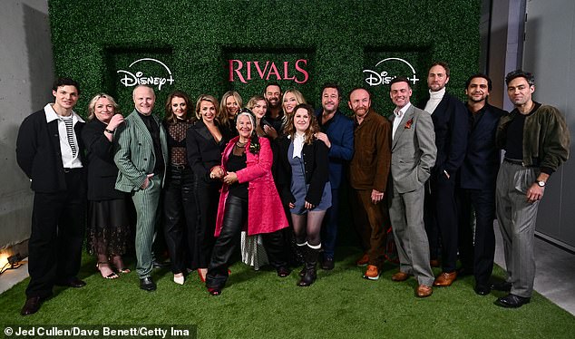 And not long after giving birth the Inbetweeners star was back at work filming her new raunchy show Rivals, based on the bestselling novel by new Jilly Cooper (the cast pictured)