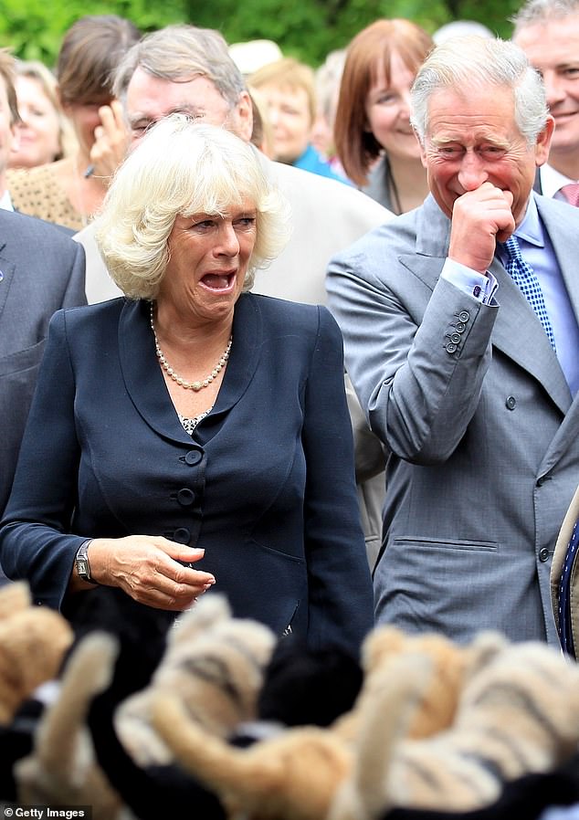 The pair couldn't help but giggle as a musician played a row of 16 squeaky cat toys at The Garden Party To Make A Difference