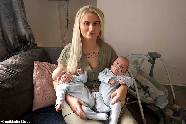 Ms Morris pictured with her twin boys Aaron-Junior John Robson Morris (left) and Ambrose-Ayren Morris (right)