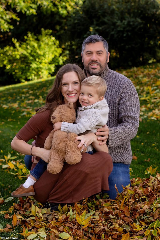 Ben Oberto, 45, vanished Wednesday night, last seen leaving a restaurant in Crystal Lake, Illinois, just before 9pm on Wednesday. The wine rep is seen here with his wife Laura Leatherberry and son, who are from New Berlin, Wisconsin