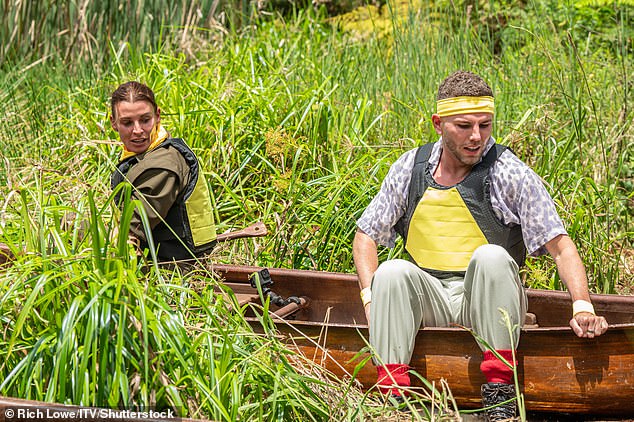 The 10 celebrities were tasked to race down the riverbank on a rowing boat to the next challenge