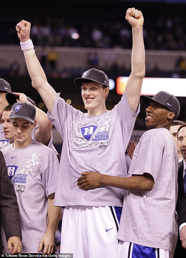 Singler is seen celebrating after Duke won the national championship in 2010