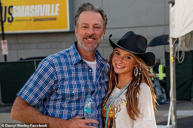 Country star Darryl Worley's teenage daughter has been rushed to hospital after a horrific car crash in Nashville. (Pictured: Worley and his 16-year-old daughter Savannah)