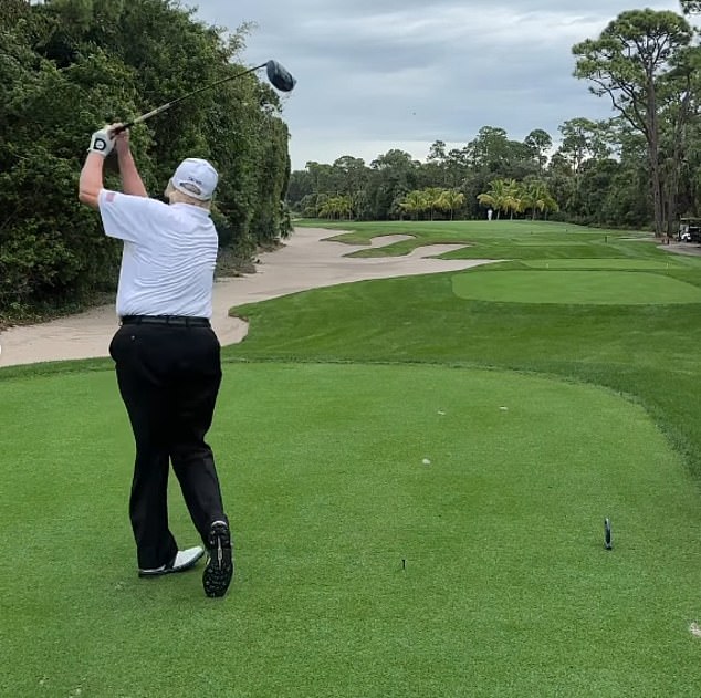 Yost posted images and videos of the foursome playing at Trump's golf course in Palm Beach