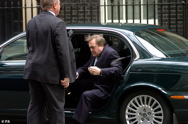 Deputy Prime Minister John Prescott arrives at Downing Street in his ministerial Jaguar. He also had one for personal use, earning him the moniker 'Two Jags'