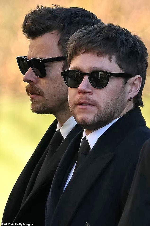 Former bandmates Harry Styles and Niall Horan. Harry was the first of the One Direction stars to arrive at the funeral