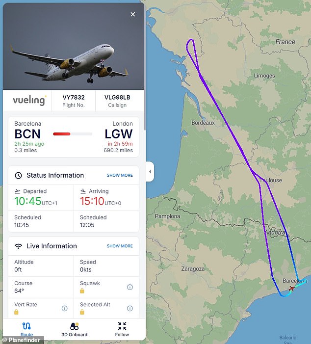 Spanish airline Vueling turned a Gatwick-bound flight from Barcelona back towards the Spanish coast after the airport was evacuated