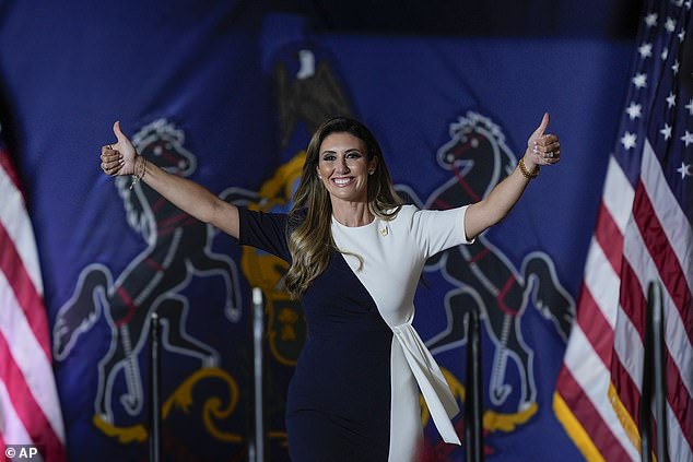 Alina Habba is moving to Washington, D.C. to serve as Counselor to the President for Donald Trump's second term in office. Pictured: Habba takes stage to speak at a Trump campaign rally in Harrisburg, Pennsylvania on July 31, 2024