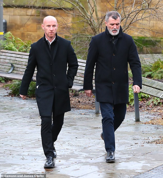 Ex-Red Devils captain Roy Keane (right) paid his respects alongside teammate Nicky Butt (left)