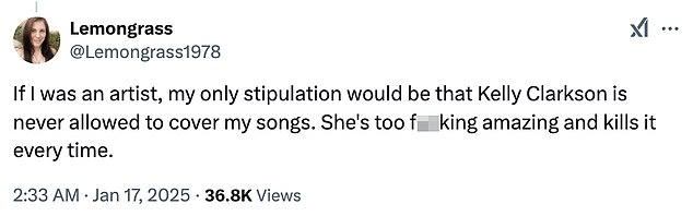 One person wrote, 'If I [were] an artist, my only stipulation would be that Kelly Clarkson is never allowed to cover my songs'