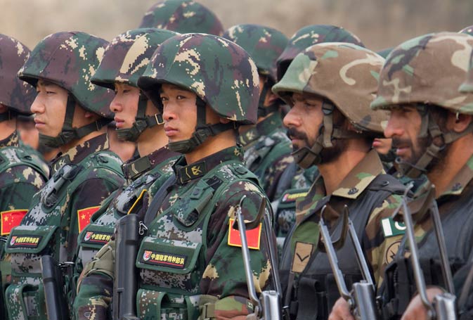 Pakistan and Chinese soldiers take part in a joint. AP Photo.