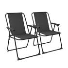 Metal Garden Armchair Folding Low Portable Camping Beach Chair Black x2