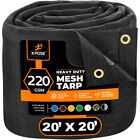 Heavy Duty Mesh Truck Tarp, 20' x 20' Multipurpose Black Protective Cover