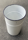 Vintage White Porcelain Enamelware Umbrella Stand 18" Tall Bucket Holder Barrel