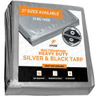 Heavy Duty Silver/Black Poly Tarp Water Proof Cover Tent RV Boat Tarpaulin