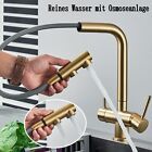 3 Wege Küchenarmatur Wasserfilter ausziehbar mit Brause Trinkwasserhahn Gold