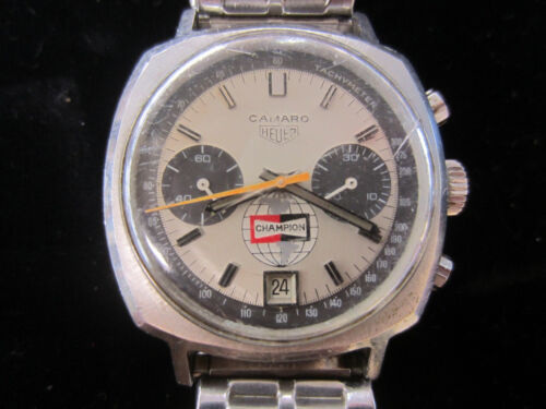 Vintage TAG HEUER CAMARO CHRONOGRAPH WATCH Champion Spark Plugs Runs