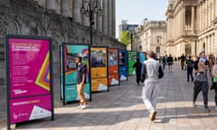 Series of billboards on street