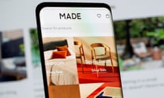 Made.com website seen on a smartphone