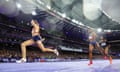 Femke Bol crosses the line to win gold for the Netherlands in the mixed 4x400m relay.