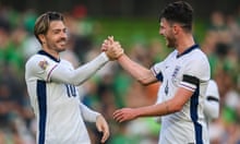 Republic of Ireland v England - UEFA Nations League B<br>Dublin , Ireland - 7 September 2024; Jack Grealish, left, and Declan Rice of England celebrate after the UEFA Nations League B Group 2 match between Republic of Ireland and England at Aviva Stadium in Dublin. (Photo By Stephen McCarthy/Sportsfile via Getty Images)