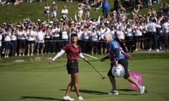 Celine Boutier celebrates winning the Evian Championship!