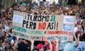 TOPSHOT-SPAIN-TOURISM-DEMO<br>TOPSHOT - People hold a placard which reads as "Tourism yes, but not like this" during a demonstration to protest against overtourism and housing prices on the island of Mallorca in Palma de Mallorca on July 21, 2024. (Photo by JAIME REINA / AFP) (Photo by JAIME REINA/AFP via Getty Images)