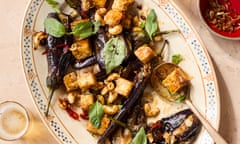 Ravinder Bhogal’s stir-fried aubergines with tofu, cashew nuts and Thai basil.