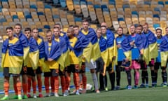 Shakhtar Donetsk come out to face FC Metalist 1925 during their opening match of the 2022-23 Ukrainian Premier League in Kyiv.