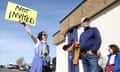 Solano county and Rio Vista residents protest outside an event unveiling California Forever's plan for a new city after being shut out of the event in January 2024