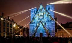 Light after dark … a Fête des Lumières 2016 installation at Lyon Cathedral.